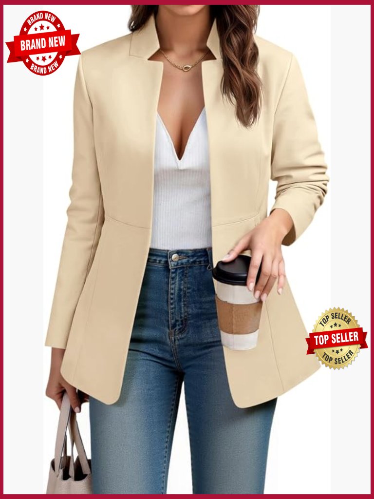 Womens Business Casual Blazer Long Sleeve Open Front Notch Stand Collar Work